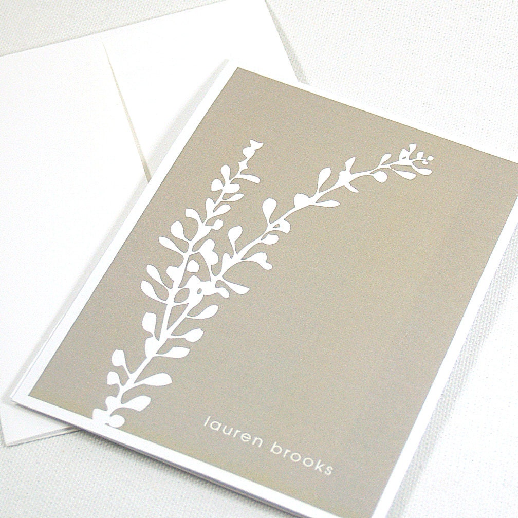 personalized note cards stationery set - LEAFY STEM - set of 8 - personalized stationary folded cards - choose color