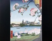 100 Famous Views of Philadelphia: Cherry Blossoms on the Schuylkill River, small matted print
