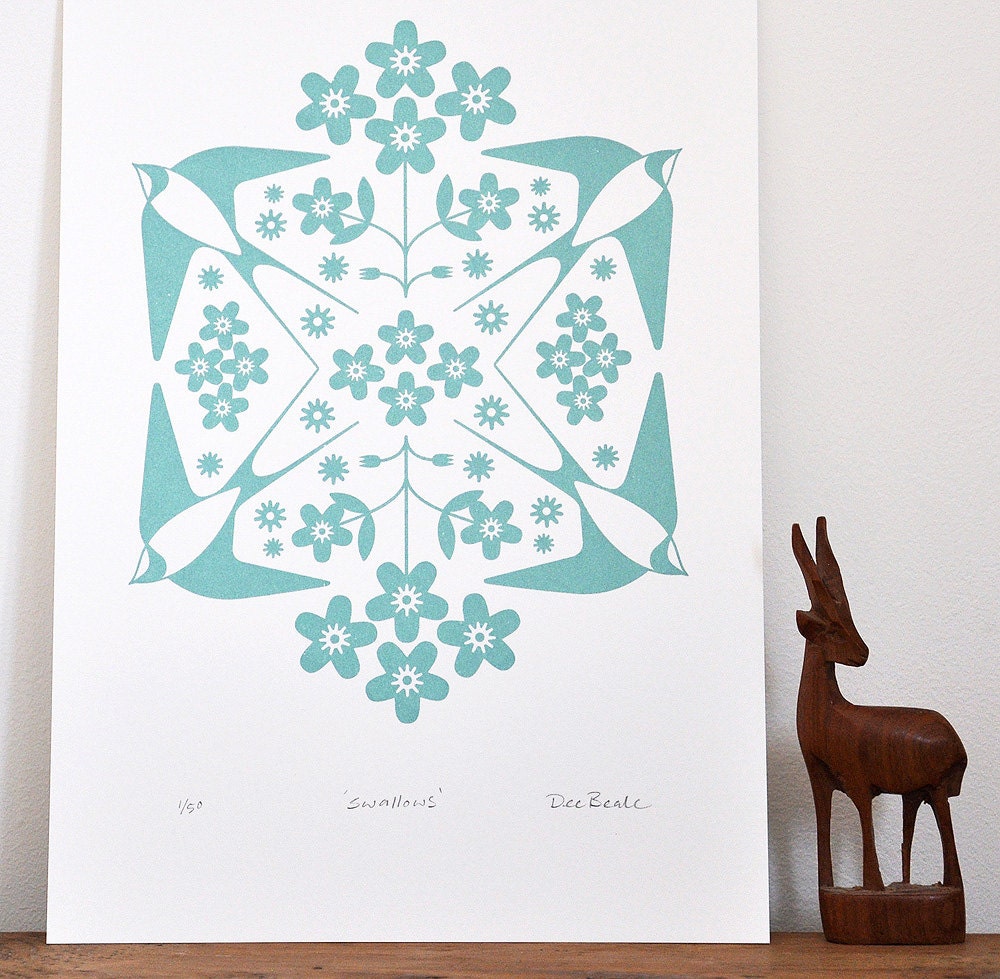 Swallow Print - A Hand Pulled, Signed, Gocco Print.