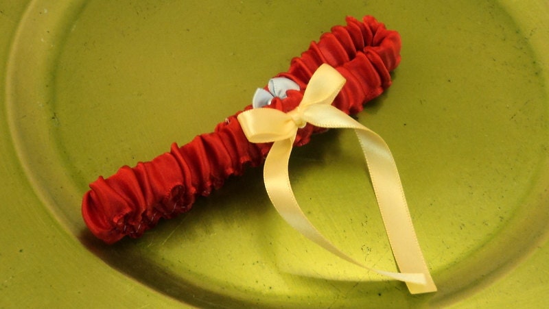 Simple Satin Bridal Garter with BONUS Something Blue..You Choose The Colors..shown in red/canary yellow