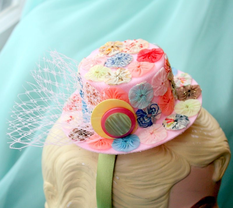 Unique Vintage Yoyo and Button Tophat Fascinator Headband