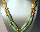 Antique style jade green and brass necklace