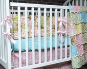 Baby Crib Bedding, rag quilt, bumper, fitted sheet and skirt, Oh Lovely, ALL NATURAL, fresh modern handmade nursery decor