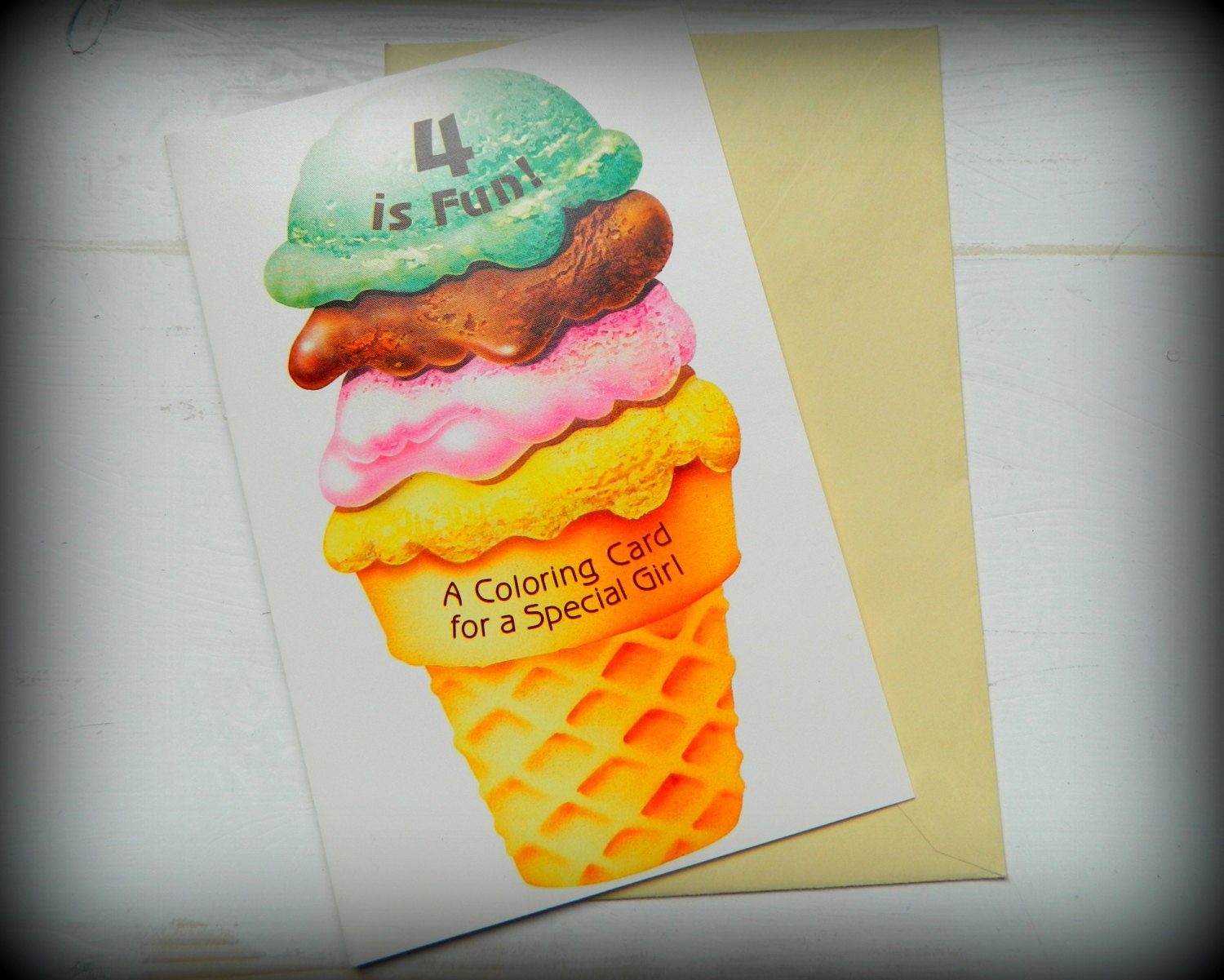 I Scream, You Scream, We all Scream for Ice Cream - Vintage Birthday Card -Girls 4th Birthday