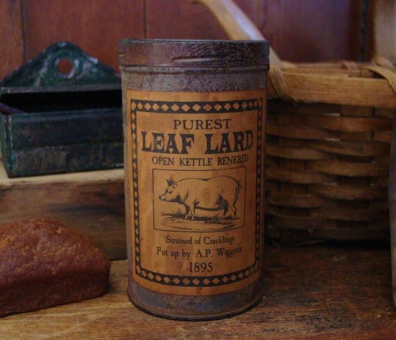 Vintage Farmhouse Kitchen Leaf Lard Tin by prairieantiques on Etsy