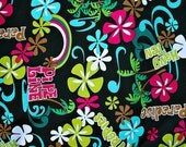 Trans Pacific Textiles Black Beach Hawaiian  Fabric 1 yard Hibiscus
