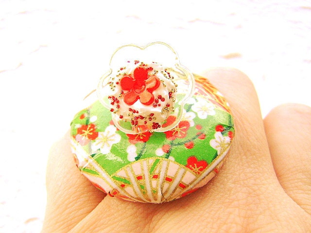Kawaii Food Ring Vanilla Ice Cream Chiyogami Paper Miniature Food Jewelry