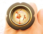 Japanese Chiyogami Ring Vintage Door Pull Chiyogami Paper Statement Ring Plum Blossoms