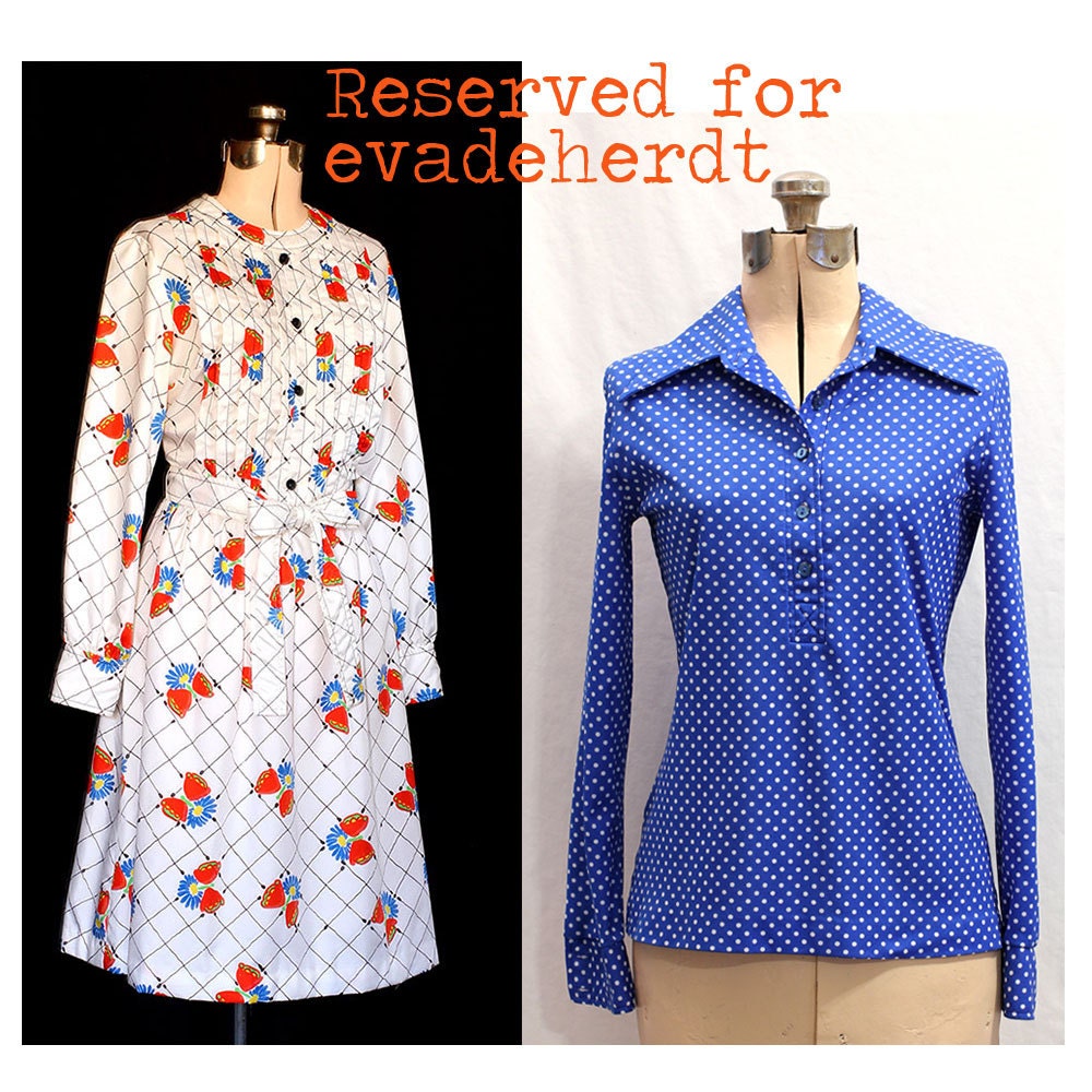 RESERVE SALE - Vintage Sweetness and Flutters 60s Dress AND Vintage As Happy As Blueberry Pancakes on a Saturday Morning Shirt
