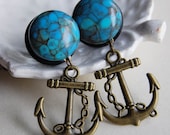 5/8" (16mm) Turquoise and Anchor Dangle Plugs for stretched ears.