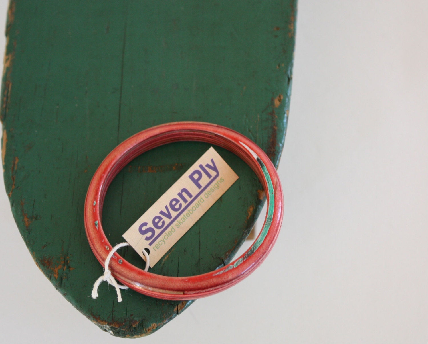 Recycled Skateboard Smooth Rail Bangle-Ruby Red