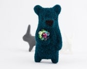 Felted brooch - A broccoli emerald green bear