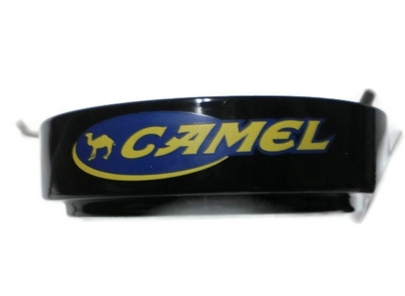 Vintage Camels Cigarettes AshTray Black Glass Camel Cigarette Advertisement Ash Tray Smoking Tobacciano Collectible J R Reynolds Ad