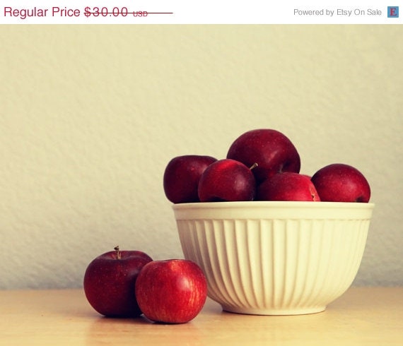 SALE Food Fruit Photography - Bowl of Apples - red apples fall white bowl cream tan brown simple modern kitchen rustic harvest dark red