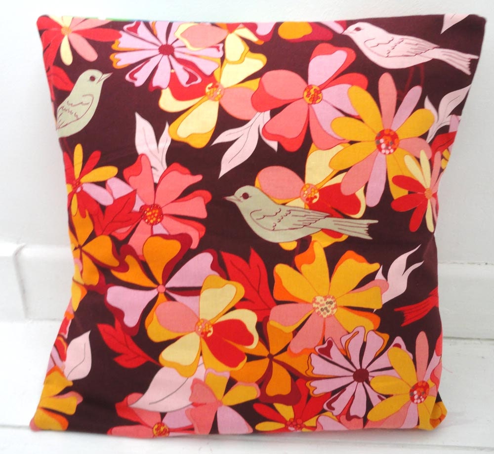 Pillow/Cushion Retro 1970s Style Flower and Bird Designer Cushion Cover