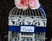 LARGE Custom Wedding Bird Cage Card Holder - Navy & Blush Pale Pink(Customizable To Match Your Wedding Colors)