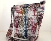 BUCKET BAG. Rainbow Trees Fabric. Blue, pink, orange, green, white. Crossbody. Hobo. Summer Travel Bag. Washable Bag. Bags made in America.