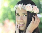 Flower crown of pink roses and babies breath, wedding flower wreath