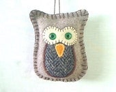 Owl Ornament -- Brown Woodland Wool Felt Owl-- N0.9