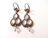 Jewel and Crystal Pale Blue Dangle Earrings : vintage inspired, something blue - Summer SALE 20% off