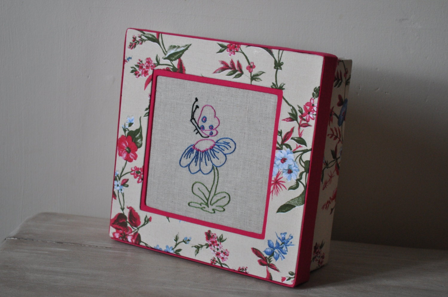 Hand Embroidered Cartonnage Box for Notions, Jewelry, Keepsakes