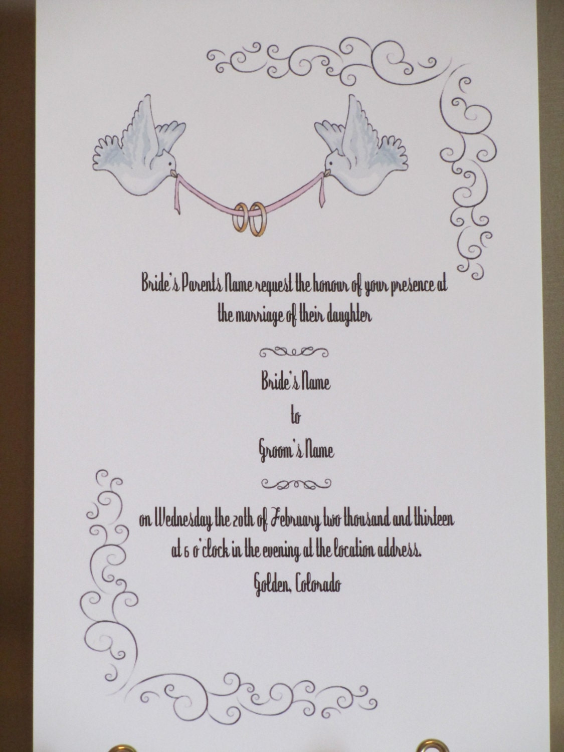 Sample Listing for Rings Ribbon Birds Pattern Wedding Invitation Set with Save the Date - RSVP - Thank You - Card Set