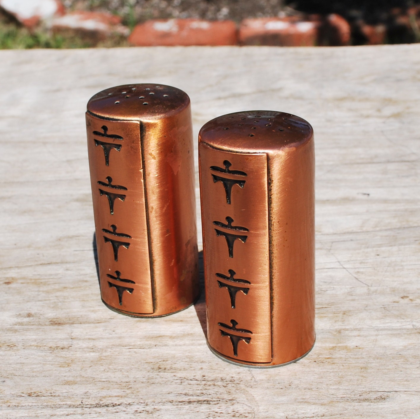 Vintage Copper Southwestern Salt and Pepper Shakers