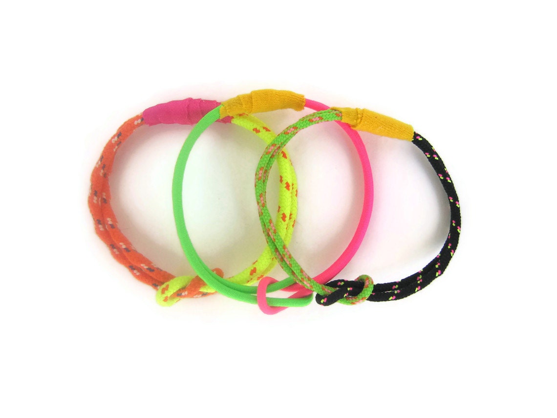 Double knot neon rope stacked bracelets set of three