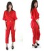 80s red jumpsuit / cotton / dolman / gold / belted  S M