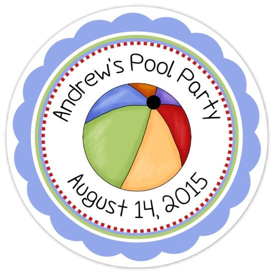 Pool Party Stickers, Birthday Labels, Personalized Pool Party Stickers, Birthday Decoration, Pool Party Favors, Beach Ball Party Favors
