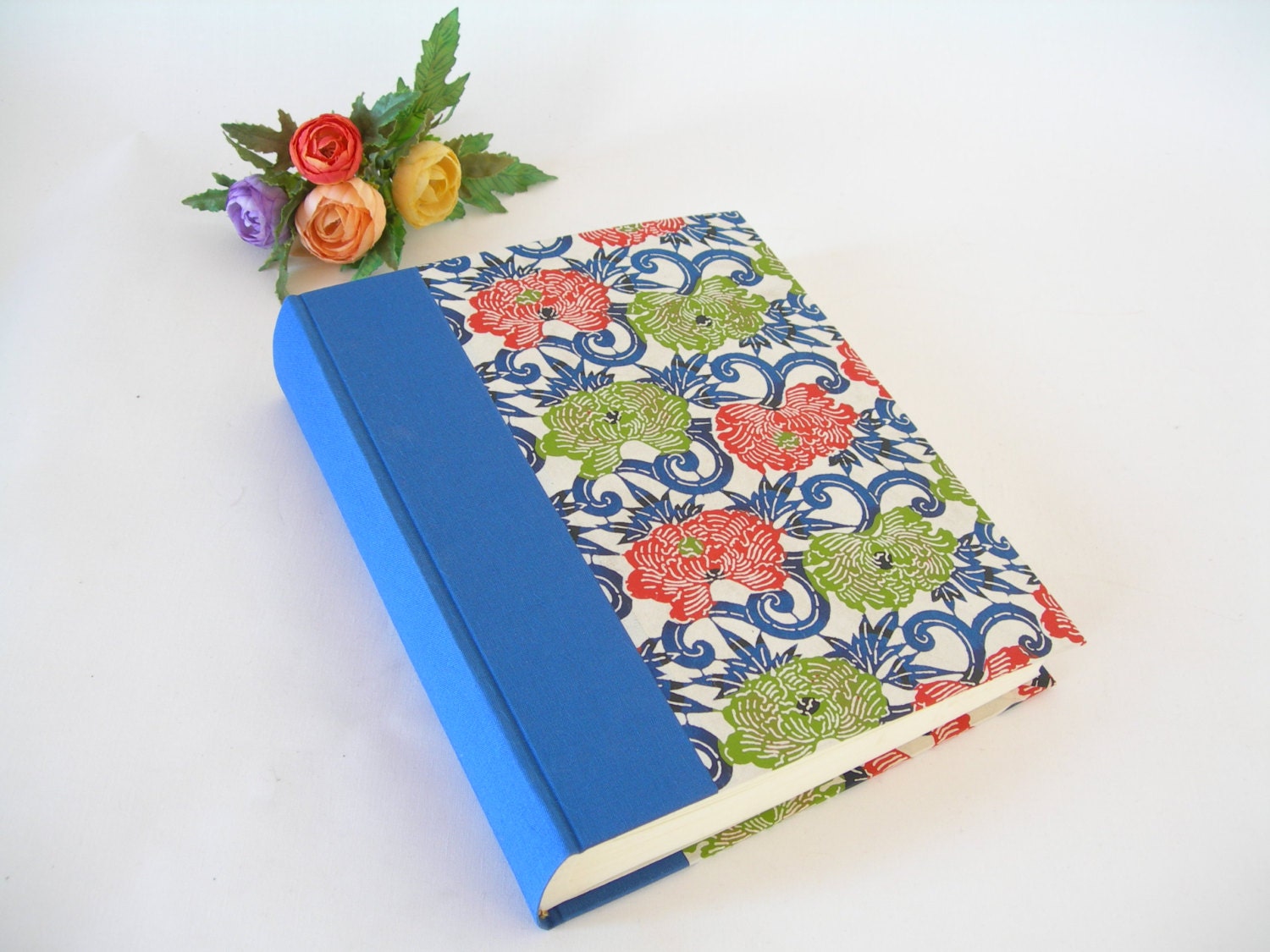 Photo album (8x10) Royal blue cloth  with Japanese peony katazome