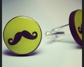 Lime Green Handlebar Moustache Cufflinks