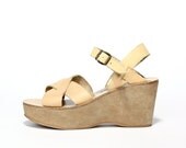 VTG Nude Leather Korkease Platform Sandals 8.5