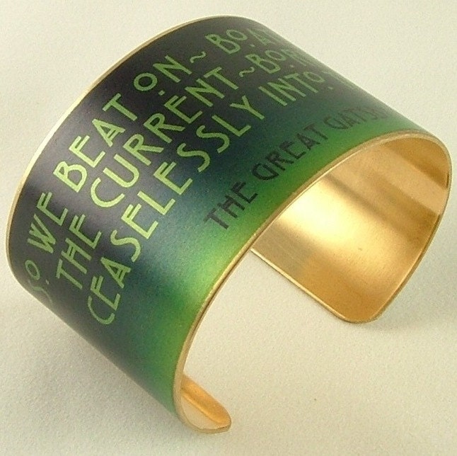 The Great Gatsby - We Beat On Boats Against The Current - Literary Quote Brass Cuff Bracelet
