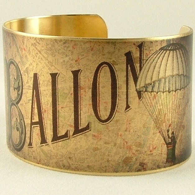 Hot Air Balloon Jewelry - Victorian Parisian - Le Ballon Race - Brass Cuff Bracelet - JezebelCharms