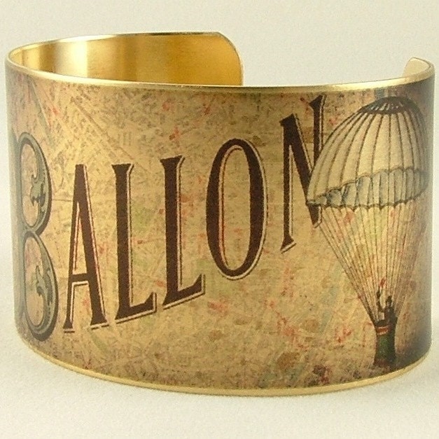 Hot Air Balloon Jewelry - Victorian Parisian - Le Ballon Race - Brass Cuff Bracelet