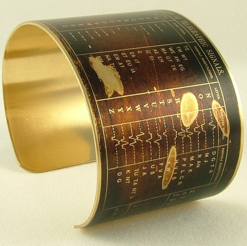 Morse Code Bracelet Jewelry - Brass Cuff - Code Breaker - Telegraph Communication