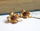 Coro Shamrock Pins Gold Rhinestone Four Leaf Clover Brooch 1960s