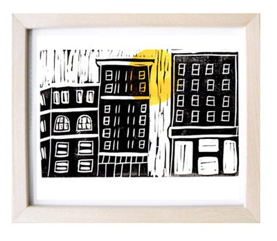 New York City Black and Yellow Relief Print