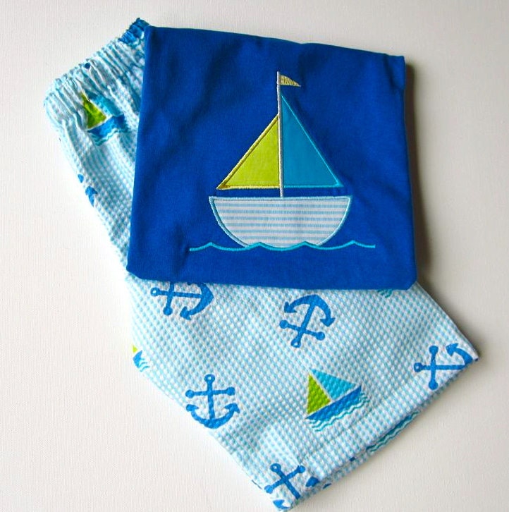 Sailboat Appliqued Onesie or T-shirt and Pants Outfit, Nautical Boys Outfit, Sizes 6-24 months, 2T-4T, LDM, SDM