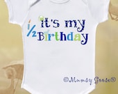 6 Month Birthday Onesie Boy onsie  by Mumsy Goose Half Birthday Romper