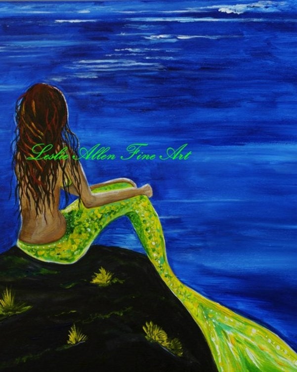 Mermaid Mermaids Siren Sirens Art Print Giclee Girl Woman Ocean Seascape Fantasy Art Decor  "Breathtaking Mermaid" Leslie Allen Fine Art