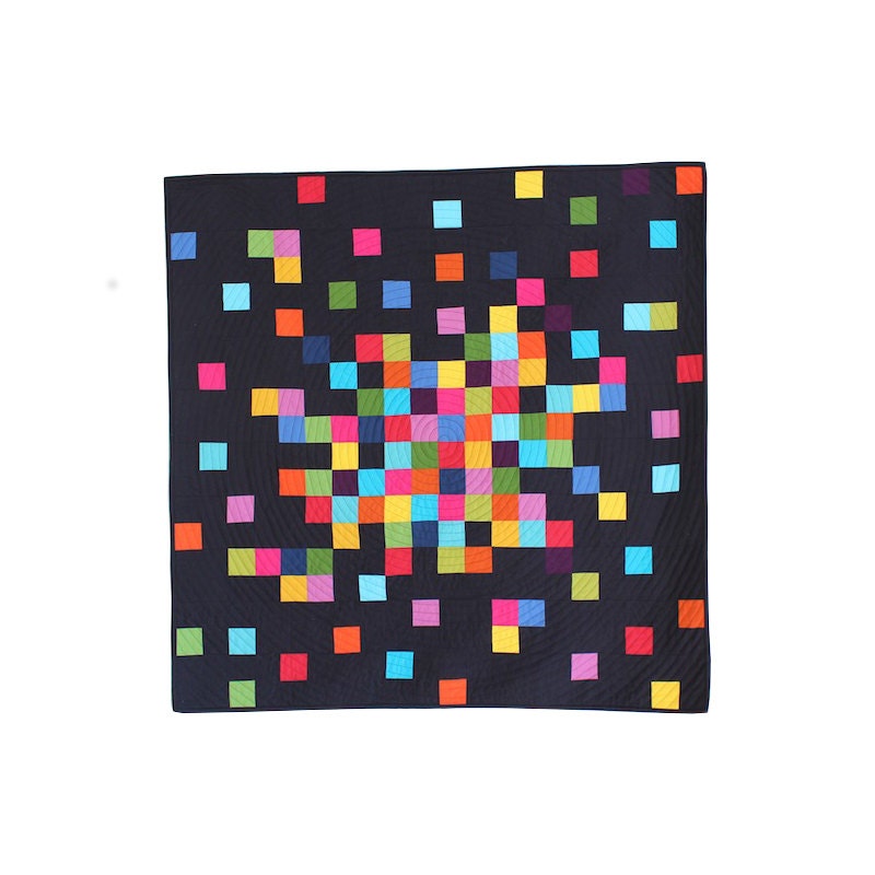 Modern Baby Quilt or Quilted Wall Hanging - Pixelated Patchwork