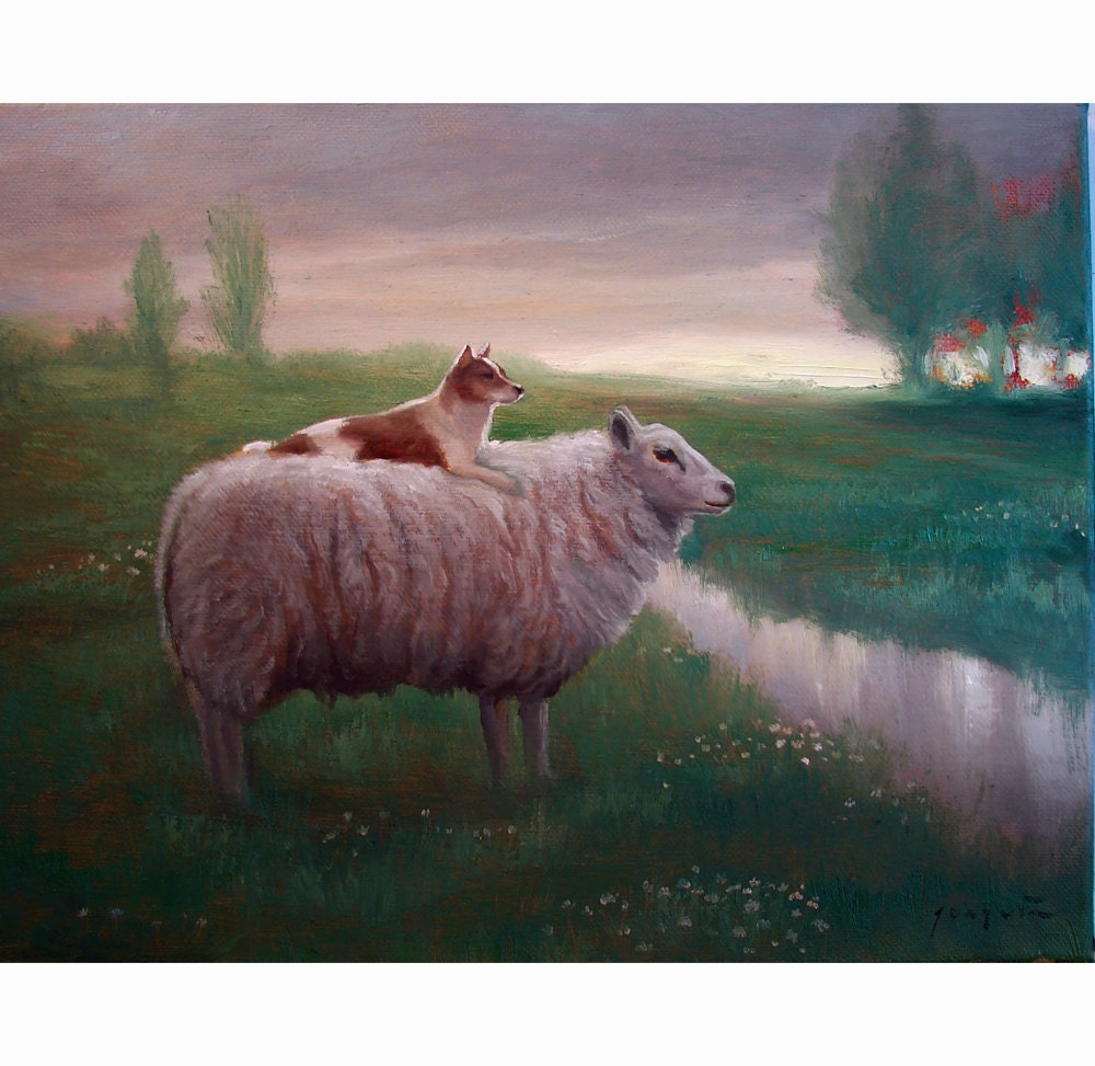 Best Friends, Print from Painting , animal art , dog,on canvas