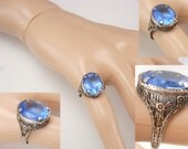 ANtique Sterling Deco filigree ring with blue stone