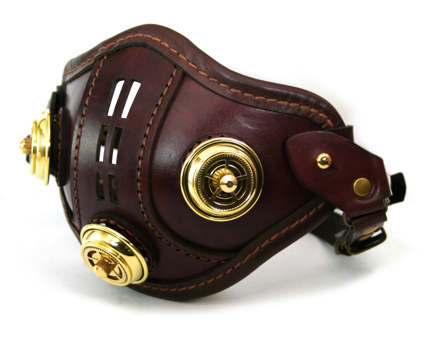 STEAMPUNK LEATHER Mask brown leather polished brass FLTRS Raider design