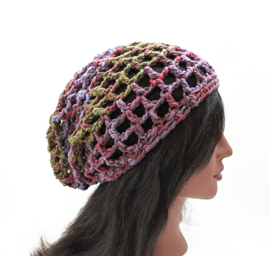 Grid Slouchy Beanie - Crocheted in Exclusive Chilean Cotton Yarn