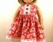 Fits American Girl Doll Clothes 18 Inch Pink Carnations with Polka Dots Sleeveless Dress with Matching Hair Bow