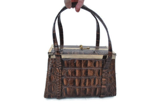 1960s Vinyl Handbag / faux alligator