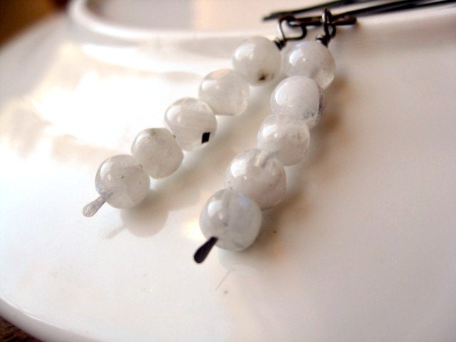 long dangle earrings. moonstone earrings. niobium earings. gemstone.
